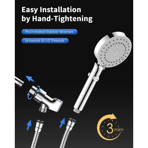 FASDUNT Shower Head with Handheld, High Pressure Handheld Shower Head with 80 Extra Long Stainless Steel Hose & Adjustable Bracket, Showerhead with ON/OFF Switch for Pets Bath