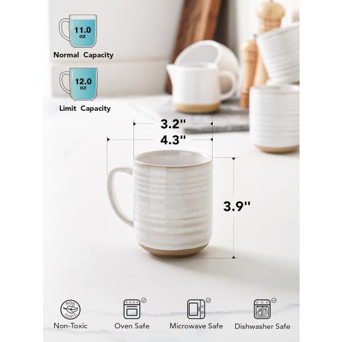 LE TAUCI Coffee Mugs 12 oz, Ceramic Coffee Cups for Latte, Hot Tea, Cappuccino, Mocha, Cocoa, Housewarming Wedding Present Mug Set - Set of 4, Arctic White