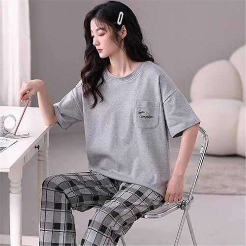 Big Teens Girl XL Pajama Set 2 Pcs Short Sleeve Cartoon Tee Top and Pants Sleepwear Loungewear Set