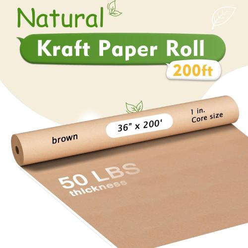 BAIJIALI 36 x 2,400 (200') Kraft Paper Roll for Craft Bulletin Board Paper Art Table Covering Crafting Gift Wrapping Bouquet Packing Parcel (Brown, 36''x200')