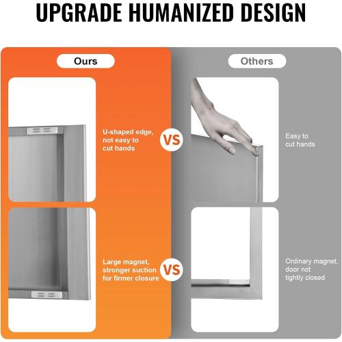 VEVOR BBQ Access Door - 31 W x 24 H Stainless Steel Flush Mount Vertical Door with Recessed Handles,for BBQ Island, Grilling Station, Outside Cabinet