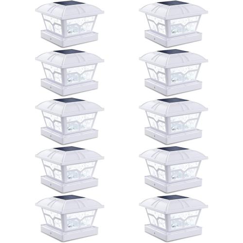 SIEDiNLAR Solar Post Cap Lights Outdoor 2 Color Modes 8 LEDs for 4x4 5x5 6x6 Wooden Vinyl Posts Fence Deck Patio Decoration Warm White & Cool White Lighting White (10 Pack)