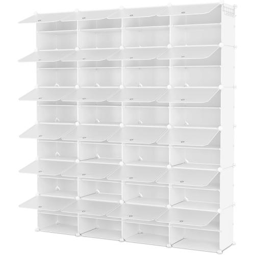 Shoe Rack Organizer 12 Tier Shoe Storage Cabinet with Door 96 Pair Tall Shoes Rack Expandable Free Standing Sturdy Plastic Easy Assembly Shoes Shelf for Closet Entryway Bedroom Hallway White