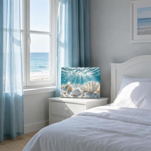 libitea Framed Coastal Canvas Wall Art - Coastal Ocean Relaxation Wall Decor Underwater Sunbeam Seashell Poster Printing Artwork for Bathroom Bedroom Living Room
