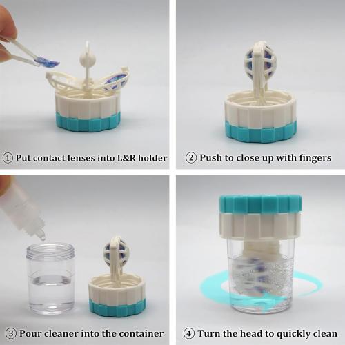 Contact Lens Case with Cleaner Washer, Portable Cute Eye Contacts Colored Lenses Applicator Remover Tool Kit with Mirror Solution Bottle Travel Size for Daily Outdoor (Square, Rose Gold)