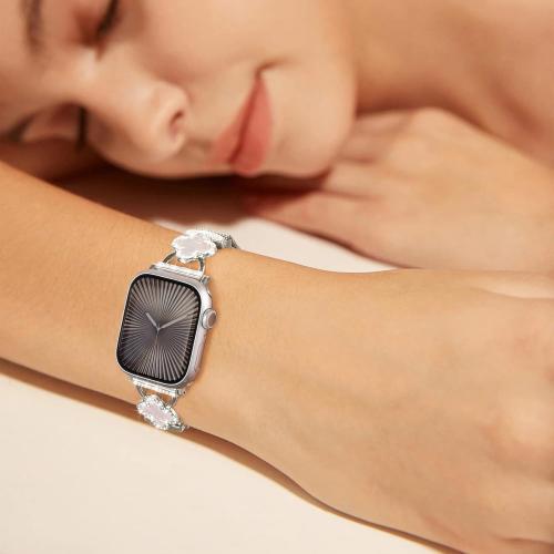 Slim Metal Band Compatible with Apple Watch Bands for Women 40mm 41mm 42mm 38mm 44mm 45mm 46mm,Thin Stainless Steel Mesh Magnetic Strap with Bling Charms for iWatch SE 3 Series 11/10/9/8/7/6/5/4/3/SE