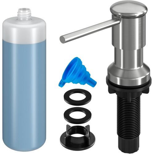 Dish Soap Dispenser, Kitchen Sink Soap Dispenser Pump with 17 OZ Bottle, Refill from The Top, Wide Pump Head Base (Brushed Nickel)