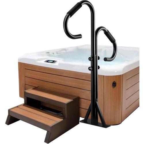 Two-Way Hot Tub Handrails w/Slide-Under Mount Base ，360° Swive SPA Handrail w/Adjustable Height 48-57 for Indoor/Outdoor hot tub Access Both Inside and Out