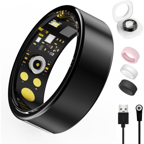Smart Ring For Women Men, Health Tracker with Heart Rate/Blood Oxygen/Blood Pressure/Sleep Monitoring/Step Counting, IP68 Waterproof Fitness ring, No App Fees for iPhone & Android (Black, 10#)