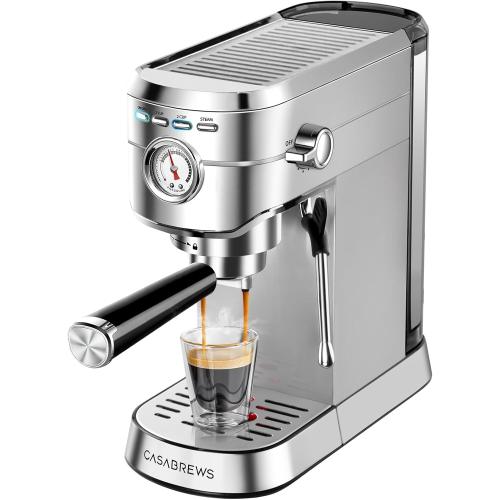CASABREWS CM5418 Espresso Machine 20 Bar, Compact Espresso Maker with Steam Milk Frother, Stainless Steel Coffee Machine with 34oz Removable Water Tank for Cappuccino, Latte, Silver