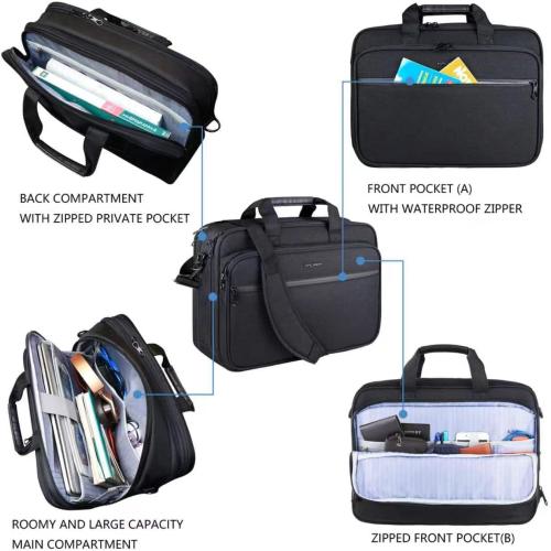 KROSER Laptop Bag Premium Laptop Briefcase Fits Up to 17.3 Inch Laptop Expandable Water-Repellent Shoulder Messenger Bag Computer Bag for Travel/Business/Men/Women-Black‼️shoulder strap is inside of the bag ‼️