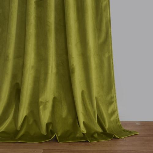 Olive Green Velvet Back Tab Curtains 108 inches Long, Block Light Thermal Insulated Window Drapes Panels for Living Room, W52 x L120, 2 Panels