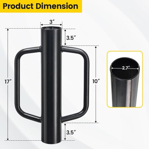 Fence Post Driver, 17 Inch Post Driver with Handle, 2.7 inch Inner Diameter Hand Post Pounder, 12LB Heavy Duty Black Iron T Post Pole Pounder Hand Post Rammer for U Fence Post Wooden Post
