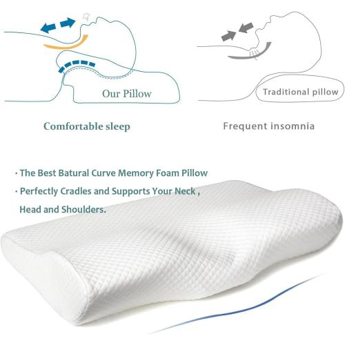 Contour Memory Foam Pillow Orthopedic Sleeping Pillows, Ergonomic Cervical Pillow for Neck Pain - for Side Sleepers, Back and Stomach Sleepers, Free Pillowcase Included (Firm & Queen)