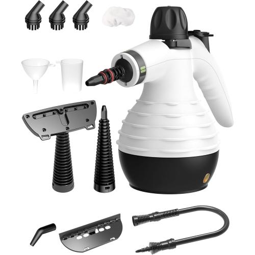 Steam Cleaner for Home, Multi-Surface Natural Steamer for Cleaning with Safety Lock and 11pcs Accessories, Handheld Steam Cleaner for Sofa Windows Carpet Tile Kitchen Hood and Car (White)