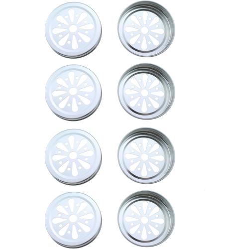 TAODAN 8pcs Mason Can Jar Lids Regular Mouth Jar with Flower Canning Lids Rustproof Daisy Cut with Straw Hole for Mason, Ball, Canning Jar