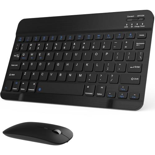 Rechargeable Bluetooth Keyboard and Mouse Combo, Universal Ultra-Slim Wireless Keyboard Mouse Set for Android Windows iPad iPhone Samsung Tablet Portable Compact Keyboard Set (Black)