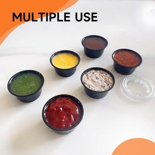 2oz Black Condiment Cups with Lids, (50 Pack) Jello Shot Cups, Dipping Sauce Cups, Portion Containers with Lids Ideal for Sauces