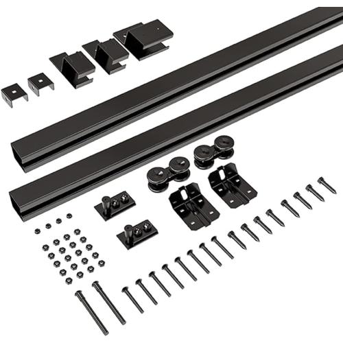 8FT Box Rail Hardware Heavy Duty Steel Sliding Barn Door Track, Wall Mount Kit, Fit Indoor and Exterior Door, Smoothly and Quietly Easy to Install
