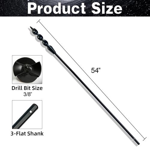 DECKRKAT 54 Flexible Installer Drill Bit - 3/8 Auger with Fish Eye Hole & Anti-Slip 3-Flat Shank for Wire Pulling Through Walls, Ceilings, Sidewalks.