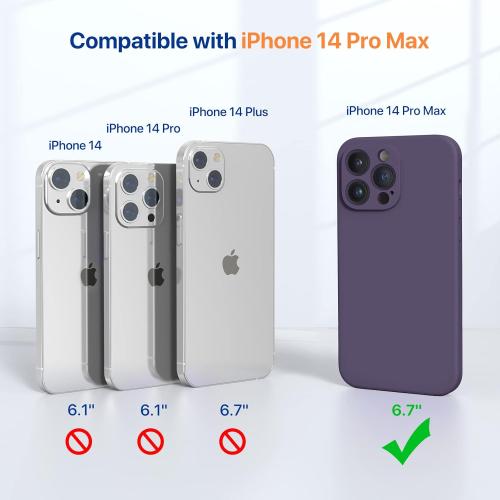 Miracase Designed for iPhone 14 Pro Max Phone Case with Screen Protector,[Upgraded Enhanced Camera Protection],Shockproof Liquid Silicone Case with Microfiber Lining,6.7 inch, Dark Purple