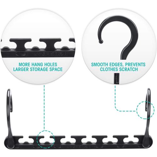 HOUSE DAY Sturdy Plastic Space Saving Hangers 12 Pack, Cascading Hangers Organizer Closet Space Saver 80% and Wrinkle Free Clothes, Multi Collapsible Hanger for Heavy Clothes, Shirts, Pants (Black)