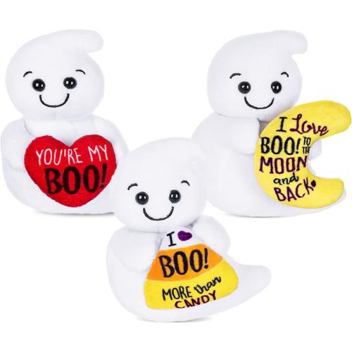 My OLi 6 Stuffed Ghost Plush Toys Set - Halloween Decorations Dolls with Heart, Candy Corn & Moon - Pack of 3 Cute Ghost Ornaments for Kids