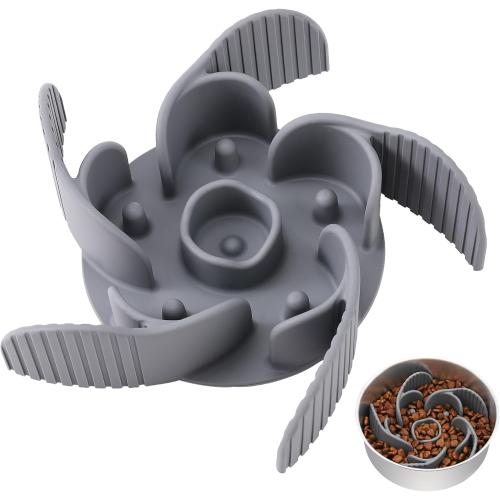 MateeyLife Cuttable Slow Feeder Dog Bowls Insert with Suction Cups for Medium & Large Dogs to Slow Down Eating– Fits Metal & Ceramic Bowls(Gray)