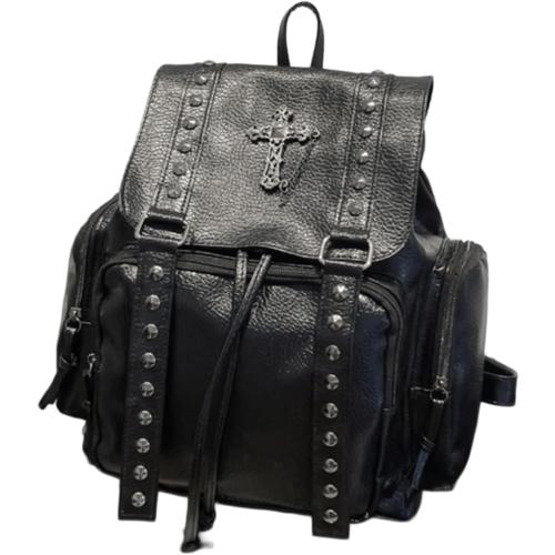 Studded Backpack Cross Metal Studs Y2k Emo Purse Punk Backpack for Women 2000s Goth Edgy Daypack Gothic Daily Party Club(Black)