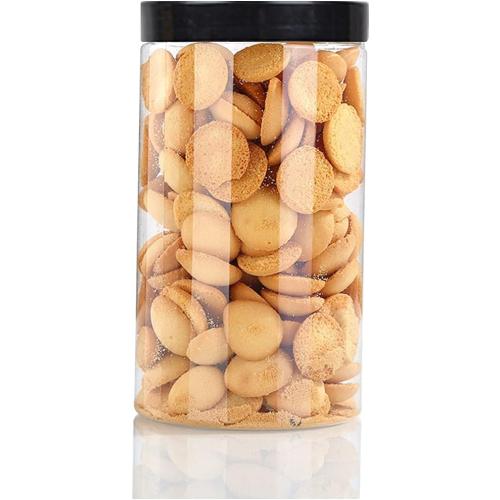 43oz (1280 ml) Clear Plastic Jars with Smooth Black Lids and Labels (6 Pack), Wide Mouth, BPA Free, PET Jars Bulk for Home & Kitchen Pantry Organization and Storage (Black)