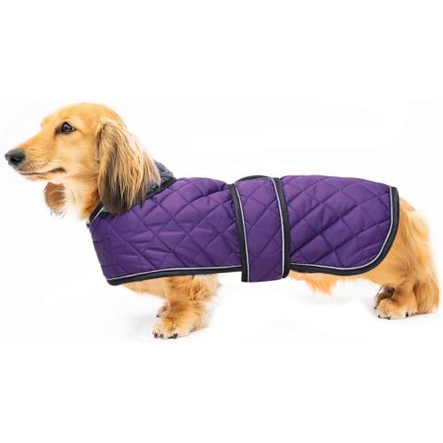 Warm Thermal Quilted Dachshund Coat,Dog Winter Coat with Warm Fleece Lining,Outdoor Dog Apparel with Adjustable Bands for Medium,Large Dog-Purple-M