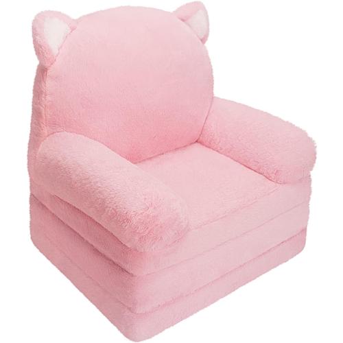 Color Pink MONKISS Kids Couch, Comfy Toddler Chair, 2 in 1 Fold Out Kids Sofa to Lounger, Baby Sleeper Chair, Toddler Furniture, Birthday Gifts for Girls, 18  Months, Pink