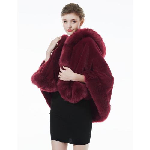 BEAUZSUZSANA Women Faux Fur Shawls Wraps Bridal Fur Stoles Cloak Coat Fur Trimmed Cape Poncho for Party Wedding Bridal