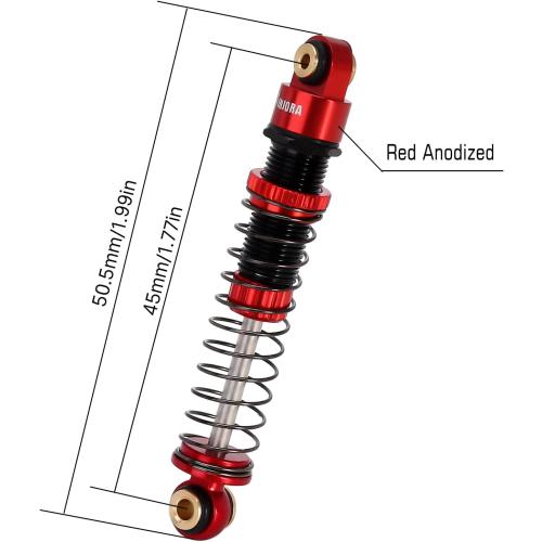 INJORA 45mm Shocks Aluminum Threaded Absorber Oil Damper for FMS FCX24 1/24 RC Crawler Upgrade（Red）