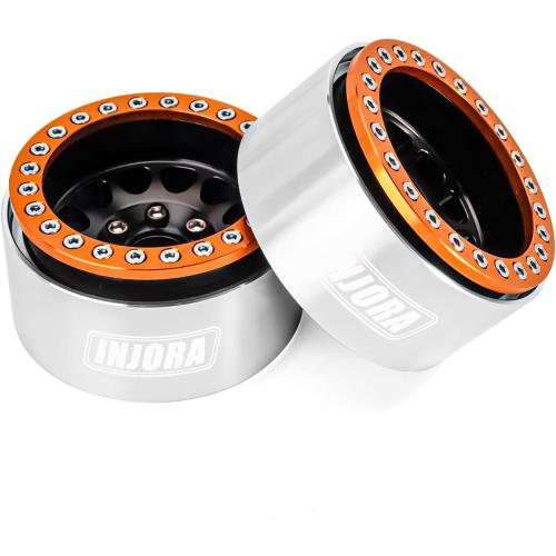 Color Black and Orange INJORA 1.9 Beadlock Wheel Deep Dish Negative Offset 10.4mm Wheel Rim for 1/10 RC Crawler Auto Axial SCX10 90046 AXI03007 TRX4 VS4-10 Gen8 MST CFX(Orange&Black)