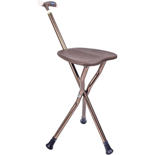 Color Brown UNLICON-Brown Folding Cane Stool with Seat – Lightweight Adjustable Walking Cane for Seniors, Ergonomic Design, 330 lbs Capacity, Portable and Convenient Cane Chair with Anti-Slip Feet