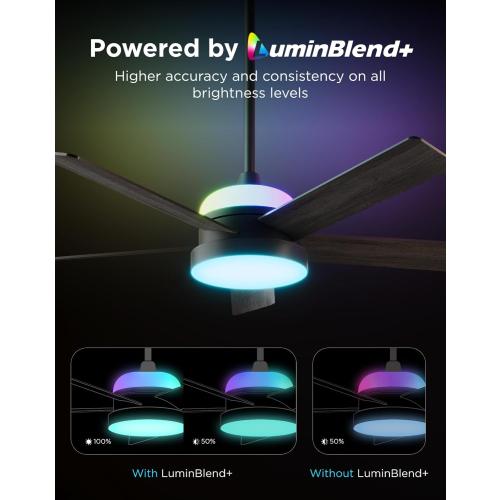 Govee Ceiling Fan with Lights, RGBIC Smart 52'' Low Profile Ceiling Fan with Lights and Remote, Reversible DC Motor, Dimmable, 2800lm, Ceiling Fan for Bedroom, Living Room, Black‼️Like New‼️