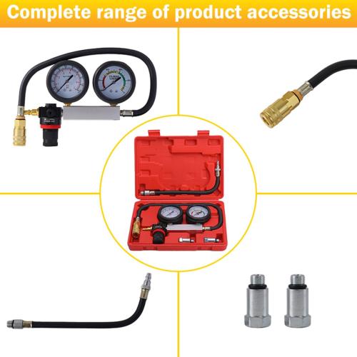 TU-21Cylinder Leak Down Tester Kit, Automotive Engine Compression Leakage Test Kit for Cars Trucks Motorcycles