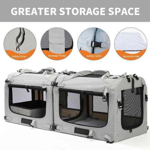 Size Extra Large Color Grey Cat Carrier Soft Sided, Portable Small Dog Carrier for 2 Cats, 24x16.5x16 Car Travel Folding Comfortable Design with Litter Box and Bowls, Grey-2  Litter Box  Bowl*2