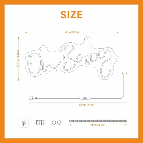 Size 21.7x10 Inch Oh Baby Neon Sign for Backdrop Wall Decor LED Neon Lights for Baby Shower Decorations Boy and Girl Baby Room Decor LED Light Up Sign for Party Decorations Photo Prop USB 21.7x10 Inch (white)