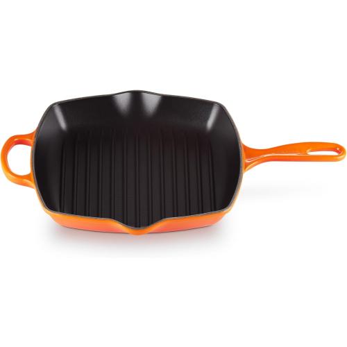 Le Creuset Enameled Cast Iron Signature Square Skillet Grill, 10.25, Flame