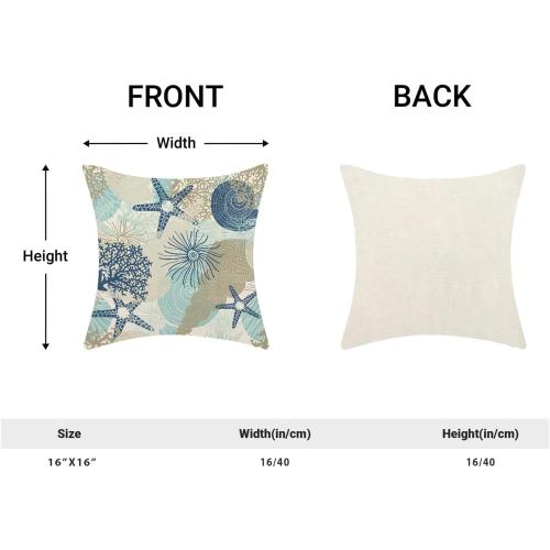 CXMEIFLY Coastal Pillow Covers 16x16 Inch Set of 2 Starfish Ocean Themed Beach Decor Throw Pillows Turquoise Navy Blue Beachy Nautical Summer Outdoor Decorative Cushion Cases for Couch Decorations