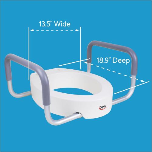 Size 3.5 Compass Raised Toilet Seat with Arms, Elongated Toilets, 3.5 Inch High, Elevated Toilet Riser with Removable Padded Handles, Easy On and Off, Support 250 lbs, White