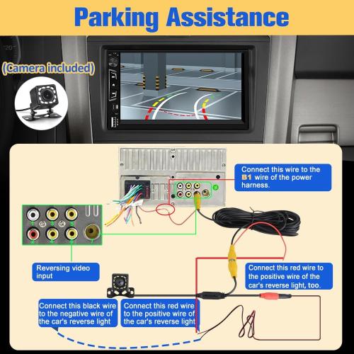 Pyniro Universal Double Din Car Stereo with Wireless CarPlay & Android Auto, 7 HD Touch Screen Head Unit with Backup Camera/External Microphone, Car Radio Supports Bluetooth/SWC/FM/USB/RGB
