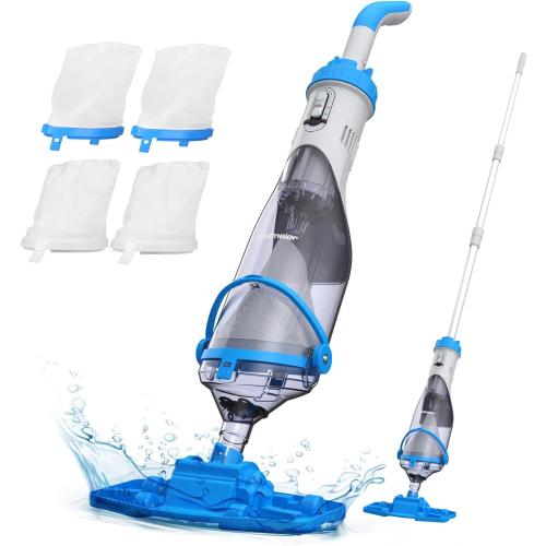 Color White and Blue Bielmeier Cordless Pool Vacuum with Telescopic Pole, Handheld Rechargeable Swimming Pool Cleaner, 19 GPM Powerful Suction Pool Vacuum for Cleaning Above/In Ground Pools, Spas, Hot Tubs