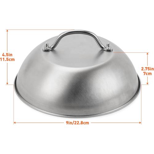 ZBXFCSH Compatible with Blackstone 5555 Stainless Steel 9 Griddle Melting Cheese Dome Wok Lids- Commercial Grade Basting and Steaming Cover- Best for Use in Flat Top Grills, 0.6mm Thickness-2 Domes