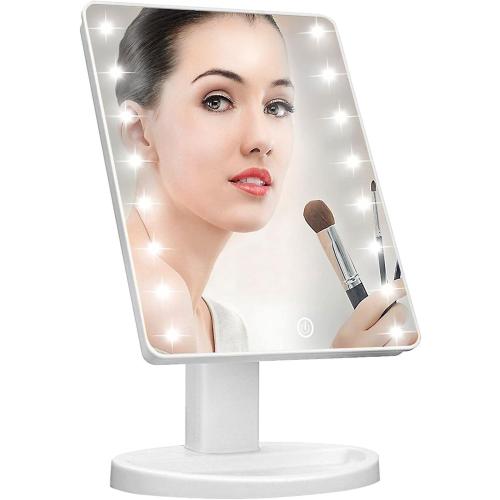 KOOKIN Lighted Vanity Makeup Mirror 16 Led Lights 180 Degree Rotation Lighted Makeup Mirror Touch Screen Adjusted Brightness Desk Mirrors USB Dual Supply Bathroom Light Up Makeup Mirrors (White)