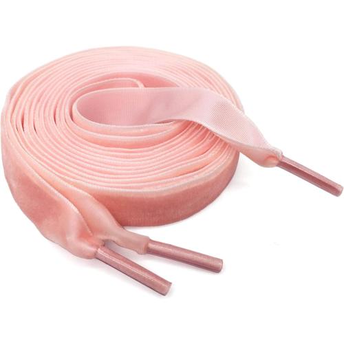 Pink Flat Wide Velvet Shoelaces: 2 Pairs 1.6CM Single Side Velvet Laces for Women