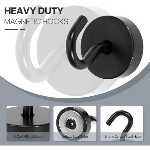 Neosmuk Magnetic Hooks, Cruise Ship Essentials, 40lb  Heavy Duty Magnetic Hooks for Cruise Cabins, Refrigerator, Grill, Hanging, and Travel | Extra Strong Must-Haves Magnet Hook,Black,Pack of 20