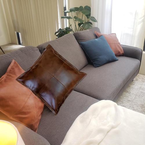 Leather Cushion Case 16 X 16 Inch, Pack of 2 Thick Antique Brown Modern Decorative Square Bedroom, Living Room Pillow Cover for Couch Bed Sofa